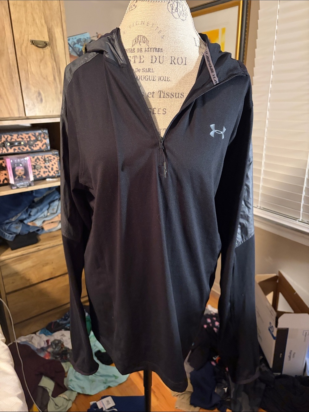 Under Armour Black Hooded Quarter-Zip Athletic Pullover - Large